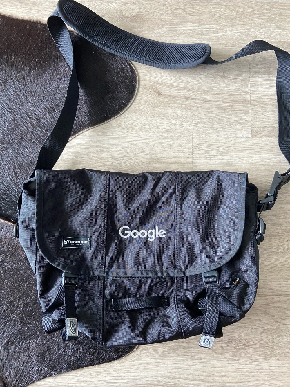 Timbuk2 Black Nylon Messenger Bag with Google Logo